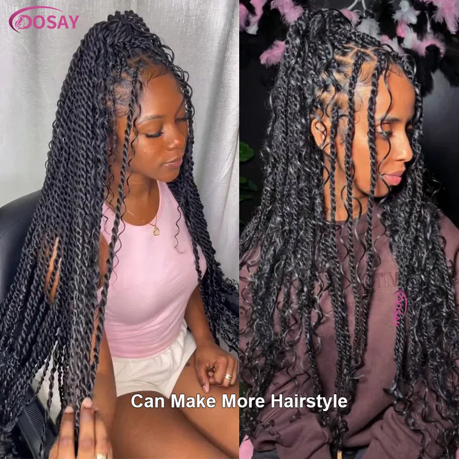 Synthetic Boho Twist Knotless Box Braided Wigs With Curls For Women Goddess Full Lace Cornrows Braids Wig Senegalese Braids Wig