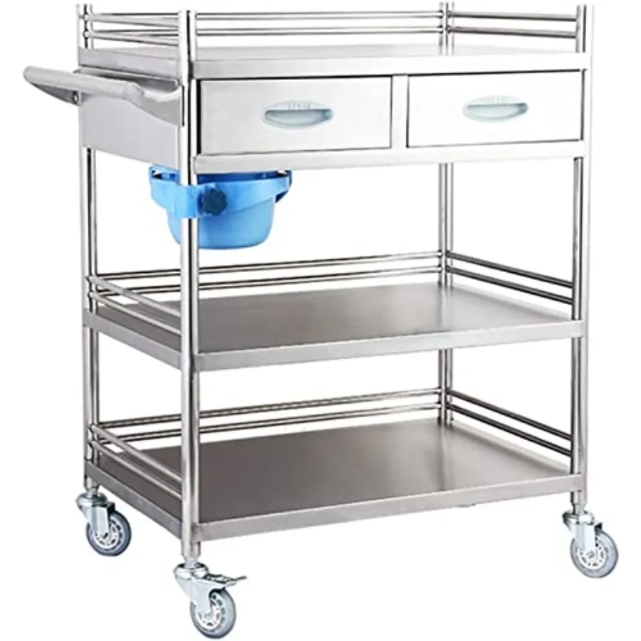 

Laboratory Trolley, Thick Stainless Steel Multi-Layer Tool Storage Rack Cart with Drawers and Universal Wheels, Catering Servic