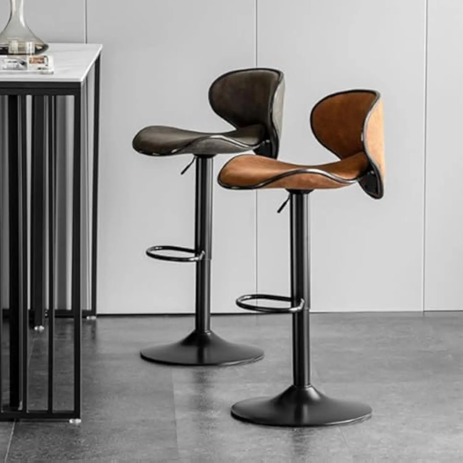 

Vintage Style Adjustable Bar Stools, 16.5 D X 17 W X 41 H, Set of 2, Brown, Bar Chairs for Dining Room Home Bar Kitchen Island