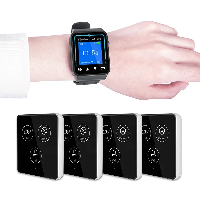 3-زر فندق ذكي متعدد الوظائف مطعم ضيف الدعوة النداء مفتاح واحد نظام جرس استدعاء النادل اللاسلكي