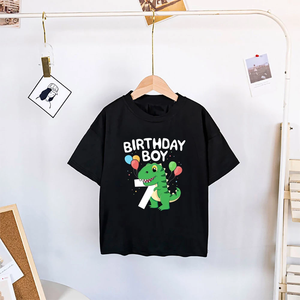 Dinosaur Birthday Number Printed Shirt Kids 2-8 Birthday Party T-Shirt Boy Shirt Dino Theme Tops Clothes Child Short Sleeve Tees