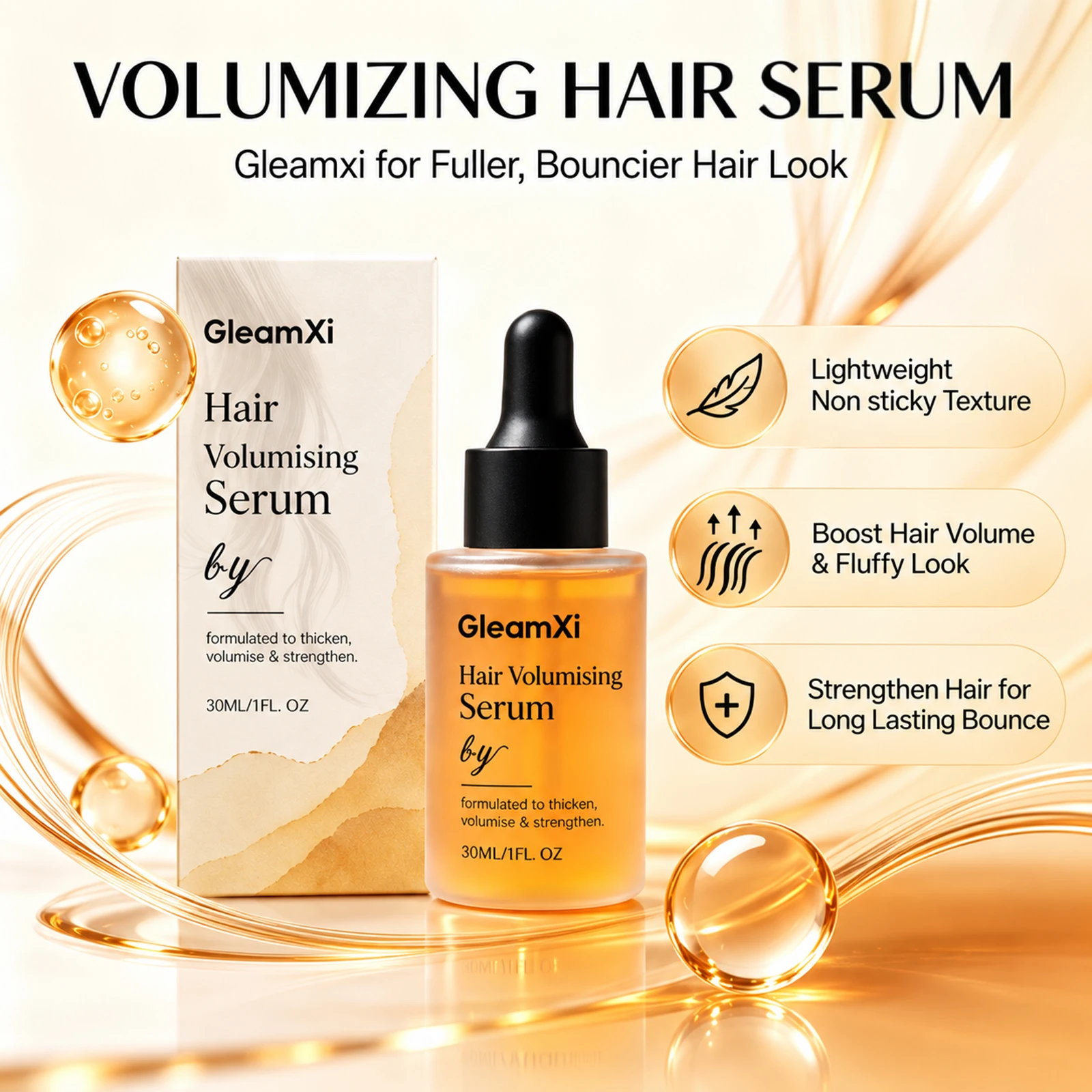 Hair Volumising Serum Lightweight Non Sticky Boost Hair Volume Strengthen Hair Improve Flat Frizzy Hair Create Fluffy Hairstyle