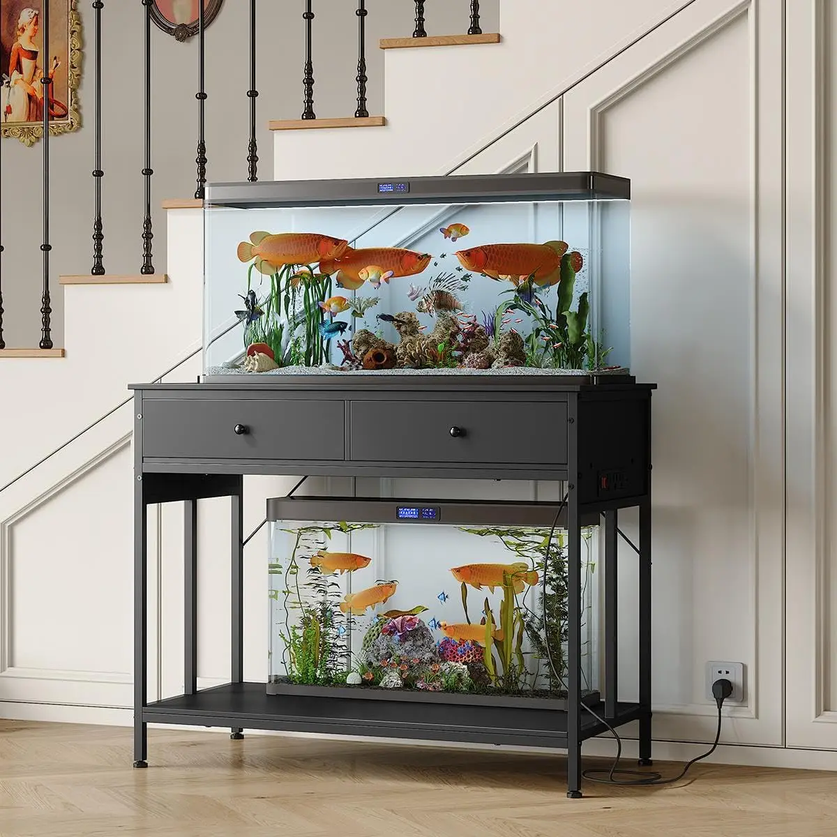 40-50 Gallon Aquarium Stand with Storage, Heavy Duty Metal Fish Tank Stand for 40 Gallon Breeder, 39.4