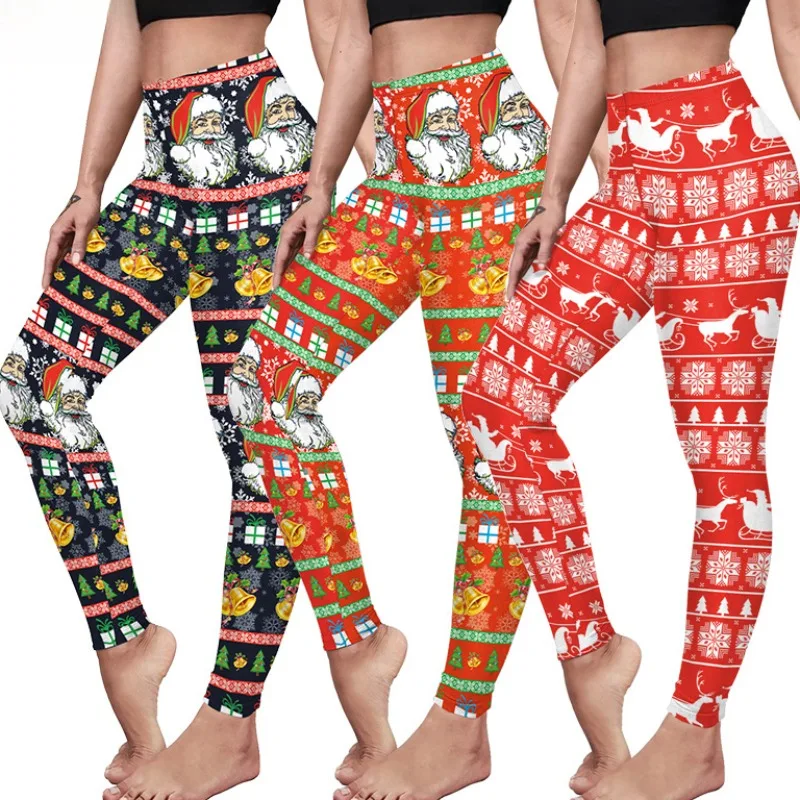 Women Sexy Merry Christmas Leggings Elastic Tights Ladies Graphic Print Slight Stretch Skinny Push Up Leggings Womens Clothing