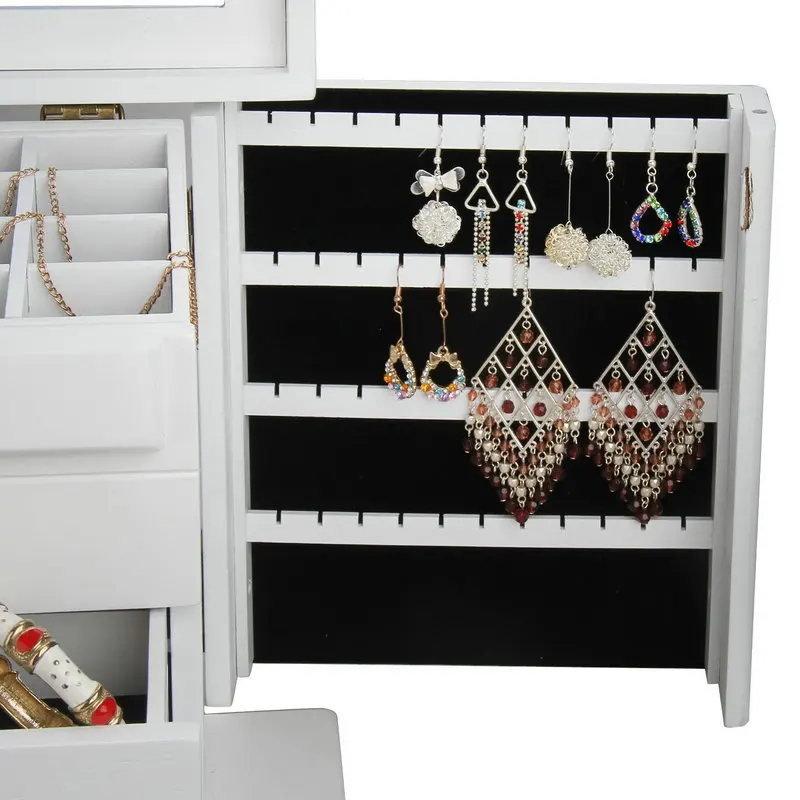 Wood Jewelry Box Big Size Ring Necklace Earrings Jewelry Boxes Organizer Velvet Tray Bangles Display Women Accessories Storage