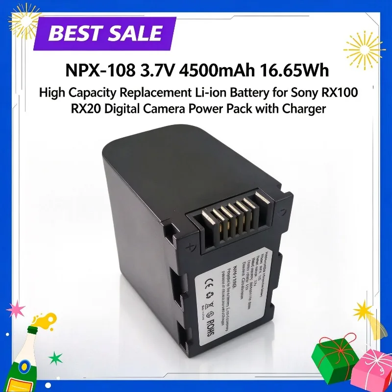 NPX-108 3.7V 4500mAh 16.65Wh High Capacity Replacement Li-ion Battery for Sony RX100 RX20 Digital Camera Power Pack with Charger