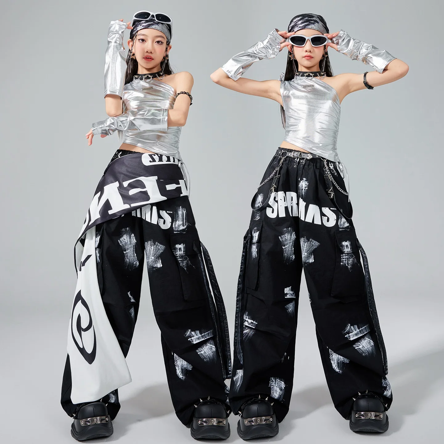 Nieuwe Kinderen Hip Hop Danskostuum Jazzdans Tops Zwarte Broek Moderne Kpop Prestaties Pak Podiumoutfits Race Kleding BL16933