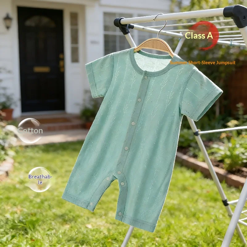 Baby Summer Short Sleeve Cotton Air Conditioning Suit Soft Breathable Skin-Tight Crawling Suit for Infants