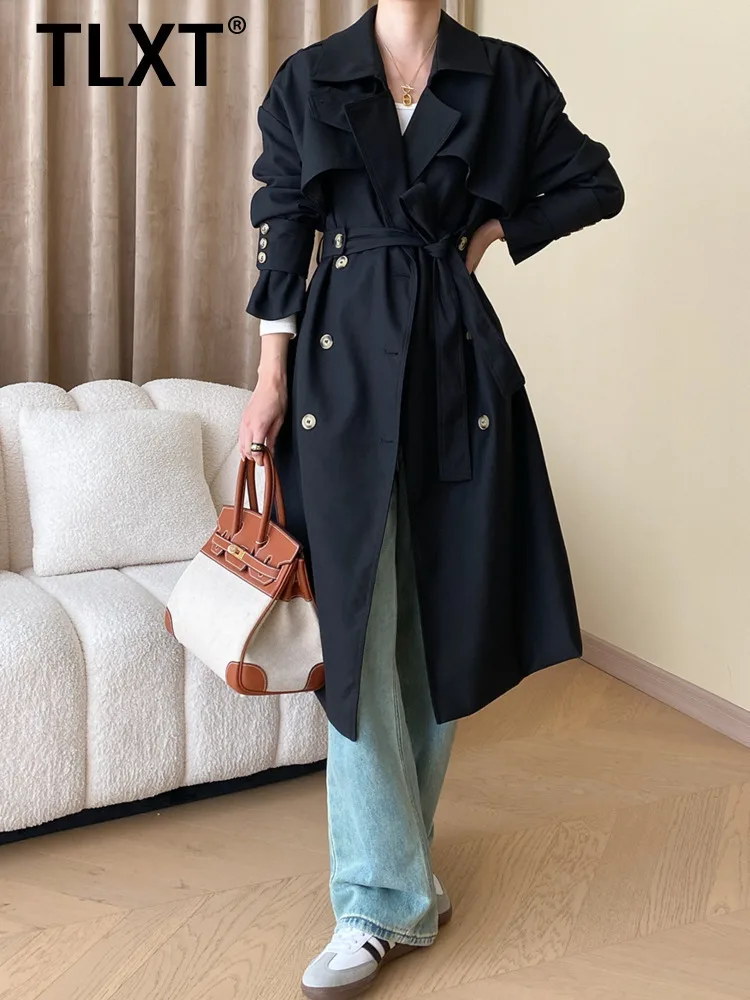 

TLXT элегантные женские минималистичные ветрозащитные двубортные пальто с лацканами и длинными рукавами, женские весенние пальто 202, новинка XK1242