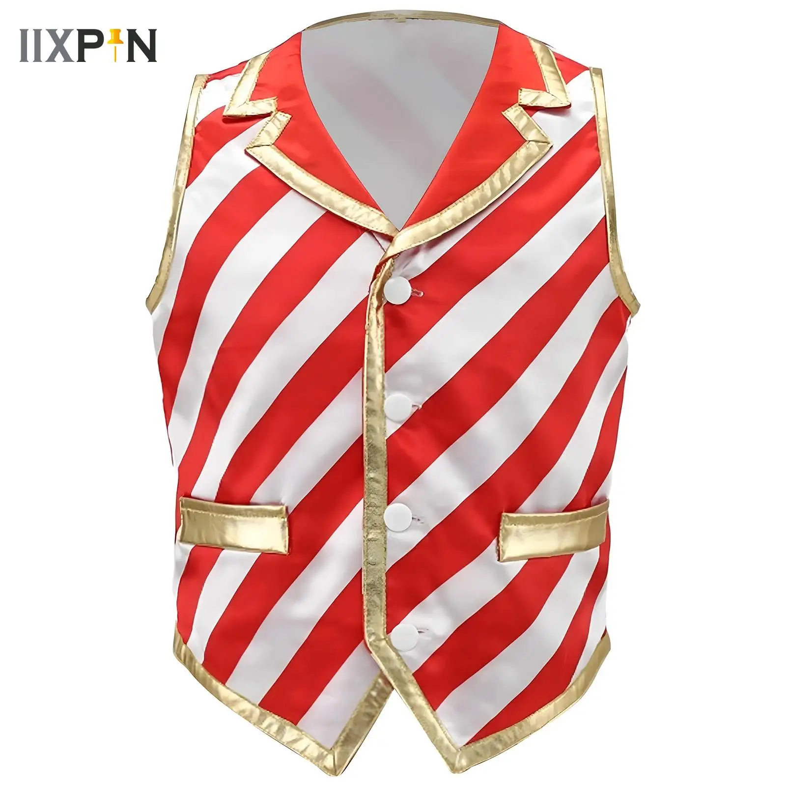 

Unisex Christmas Party Stripes Vest Girls Jacket Waistcoat Boys Pointed Hem Stripes Santa Claus Vest Performance Party Costume