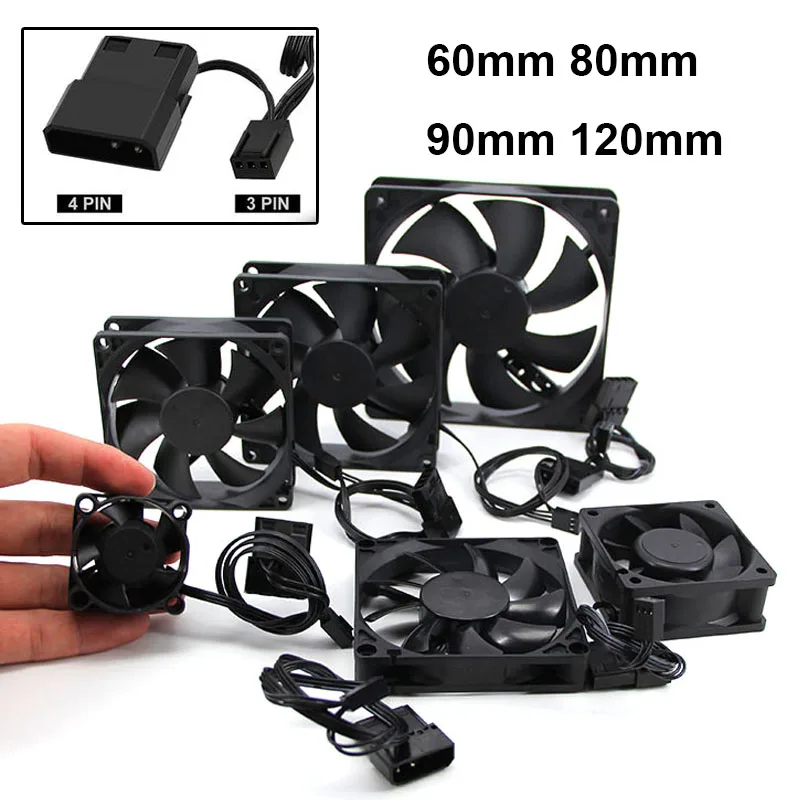 60mm 80mm 90mm 120mm 6cm 8cm DC 12v 3pin big 4pin Brushless Computer Cooling Fan PC Fans For Computer Case CPU Cooler Radiator