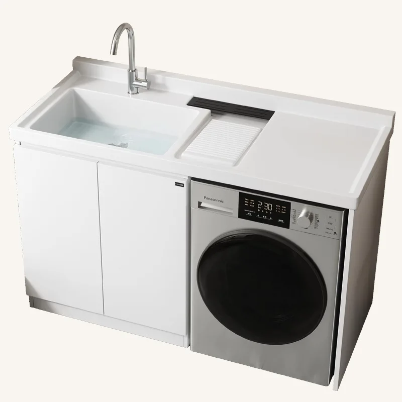 

Quartz stone with washboard, laundry pool, sink, and sink integrated countertop and basin companion cabinet