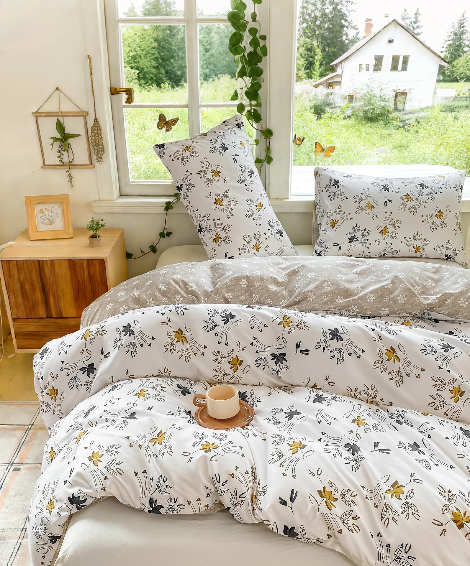 3pcs/set Leaf Floral Pattern Duvet Cover Set(1 Duvet Cover & 2 Pillowcase）Soft And Skin-Friendly Duvet Cover Bedding Set For