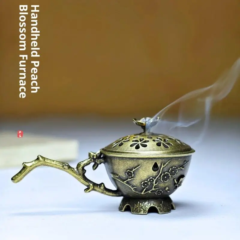 Handheld Plum Blossom Incense Holder Vintage Zinc Alloy Hollow Out Incense Stick Incense Holder With Cover Aromatherapy Ornament