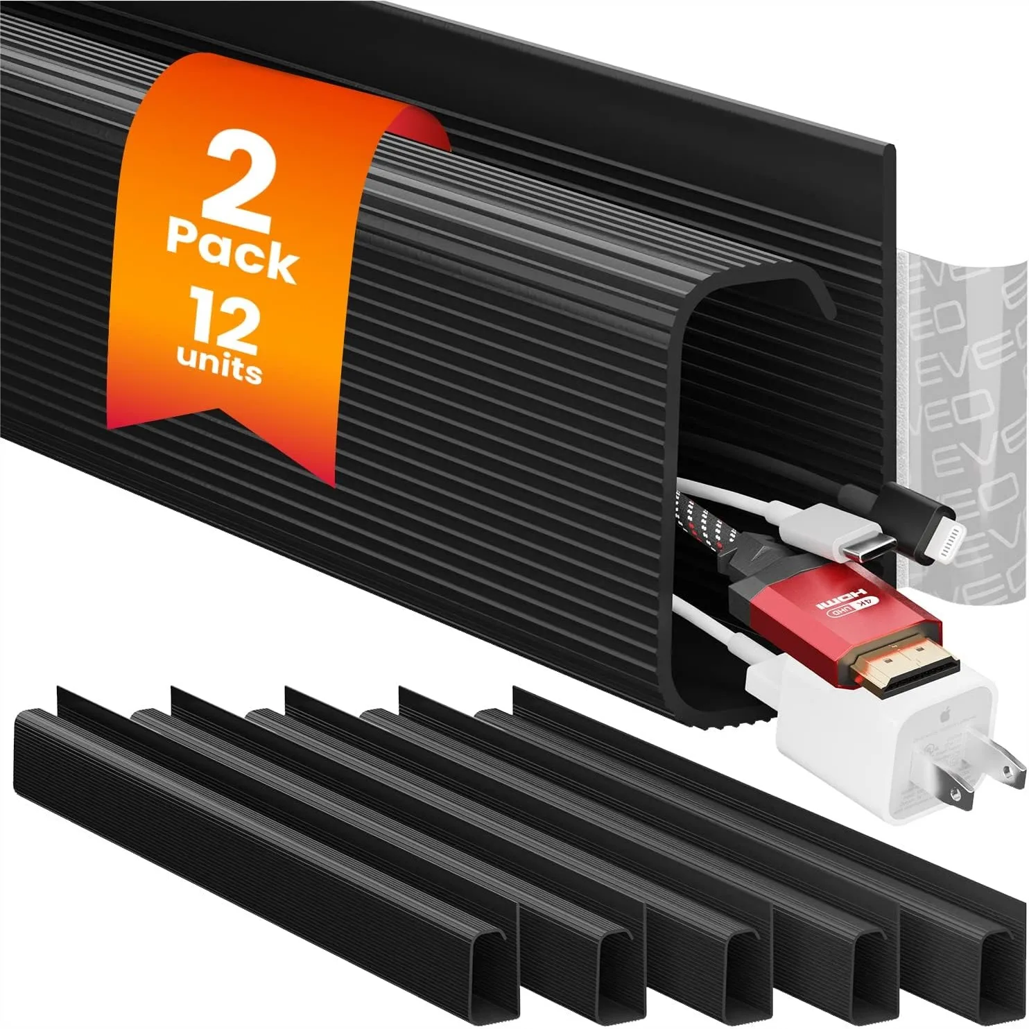 

Cable Management Under Desk Kit 12-Pack - J Channel Cord Hider, Cable Organizer Tray for Desk, 192'' Long Black