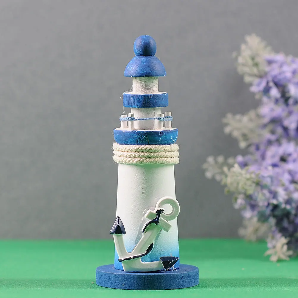 

4Pcs Wood Lighthouse Decor Mediterranean Style Wear-Resistant Nautical Ornaments for Home Office Desk Photo Props Stylish Wooden