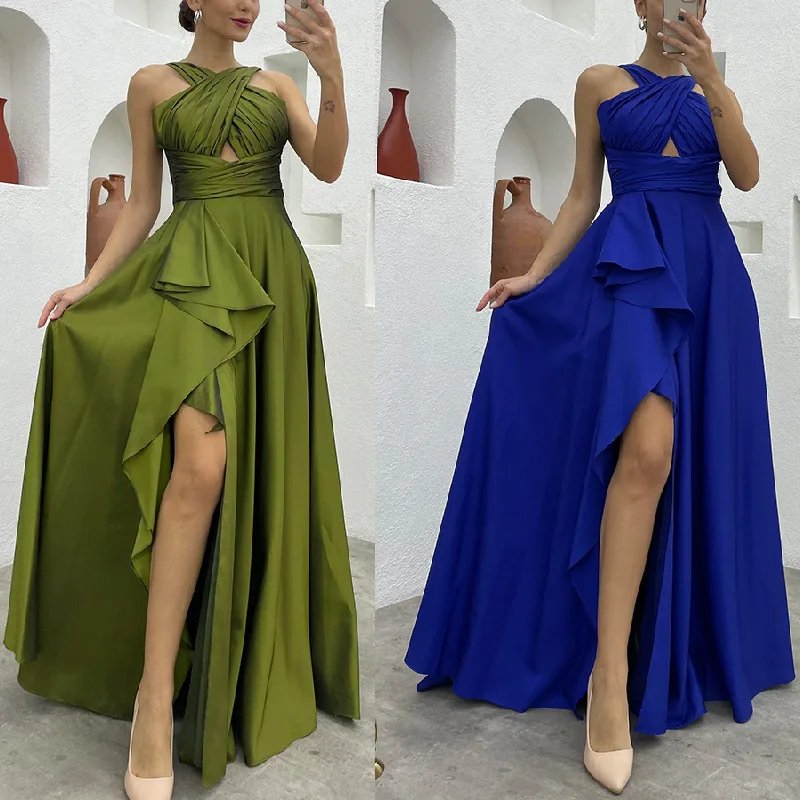 

Independent Station Sexy Sleeveless Solid Color Irregular Long Dress Dress Dress for Women