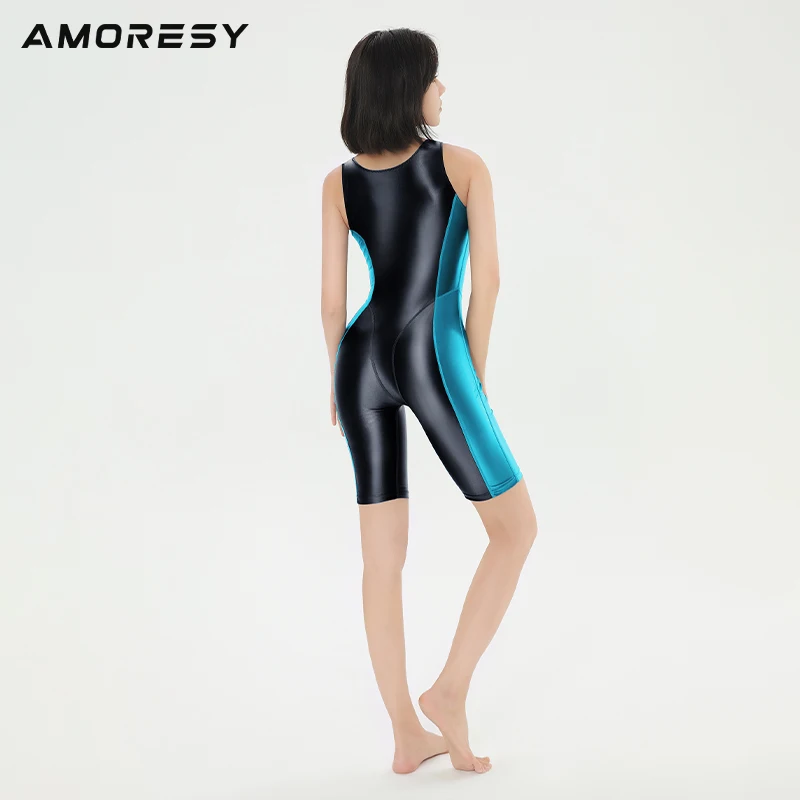 AMORESY Polyhymnia series color blocking high elastic luster shiny surfing competition one-piece swimsuit