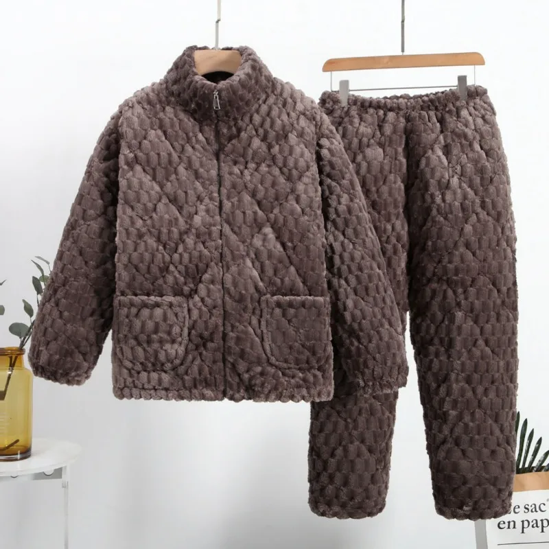 2024 Nieuwe Mannelijke Winter Gouden Schildpad Fleece Loungewear Heren Pyjama Drie Lagen Nachtkleding Katoenen Verdikte Huiskleding Set