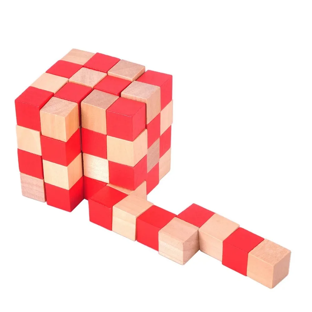 Four Layers Intelligence Wooden Cube Snake Puzzle Mind Brain Teaser Game for Adults High Difficulty Level Puzzles for Kids