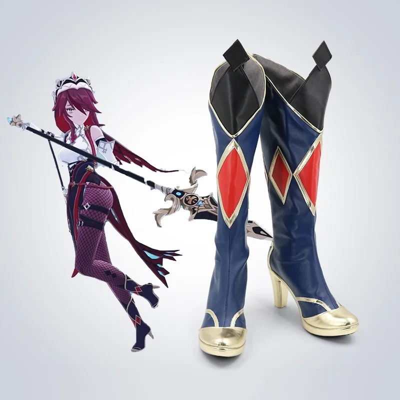 

Game Anime Genshin Impact Rosaria Cosplay Shoes Blue High Heels Boots Halloween Costume Party Accessories Custom Made