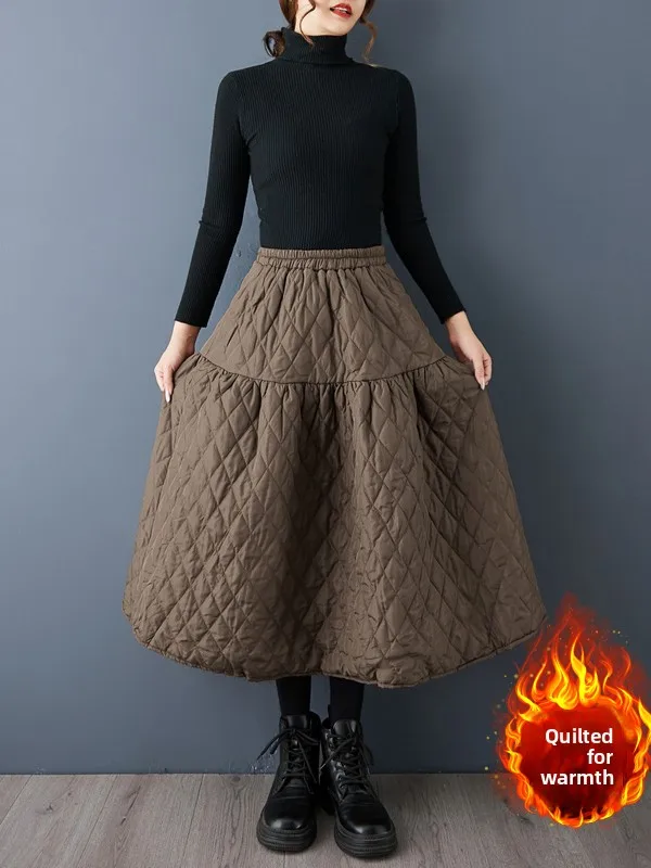 

Теплая хлопковая юбка с эластичным поясом, миди-длины, с ромбовидным узором, больших размеров, модная женская юбка А-силуэта для осени...