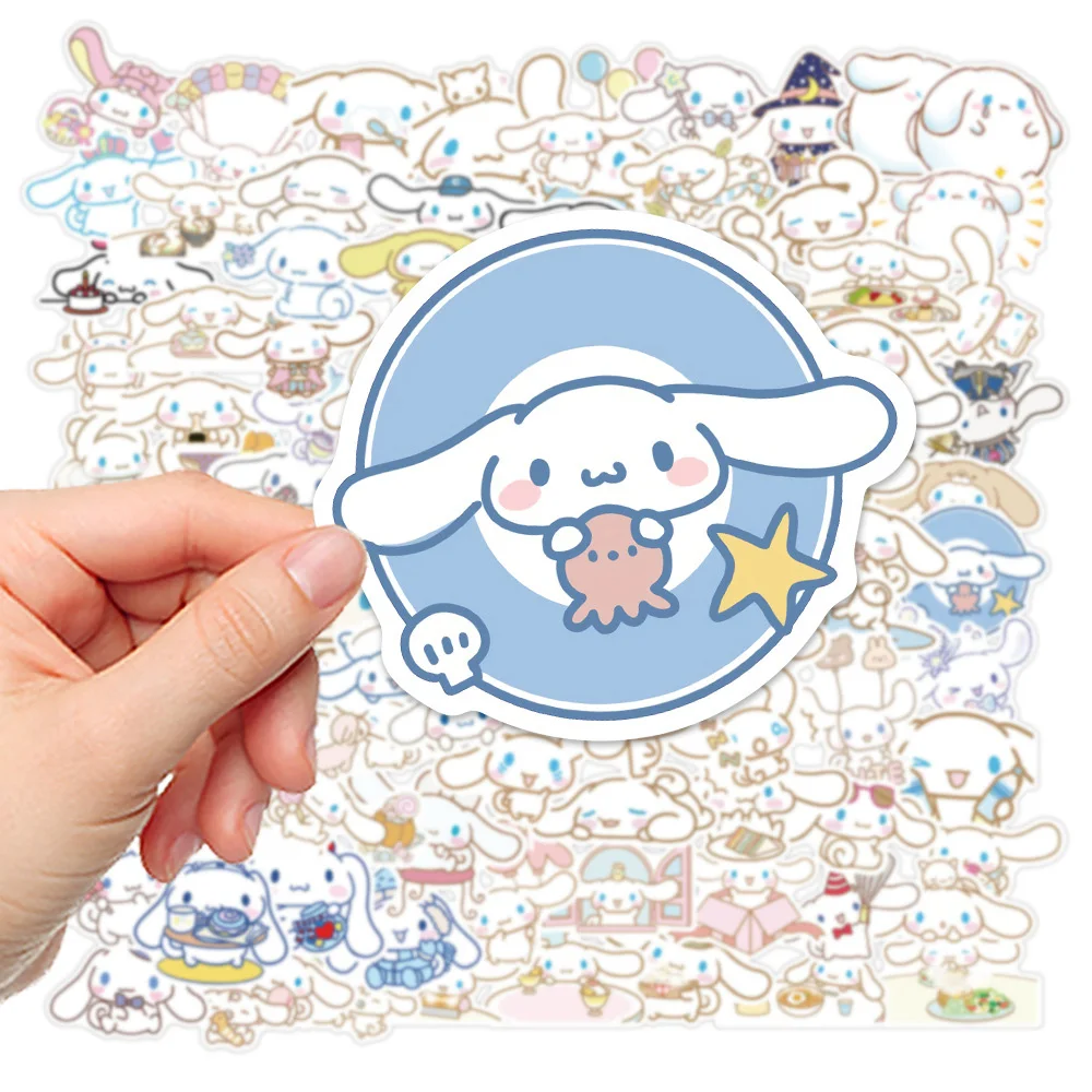 Pegatinas de Anime Sanrio Cinnamoroll para niños, pegatinas impermeables para cuadernos, teléfono, Maleta, calcomanía bonita DIY, paquetes de