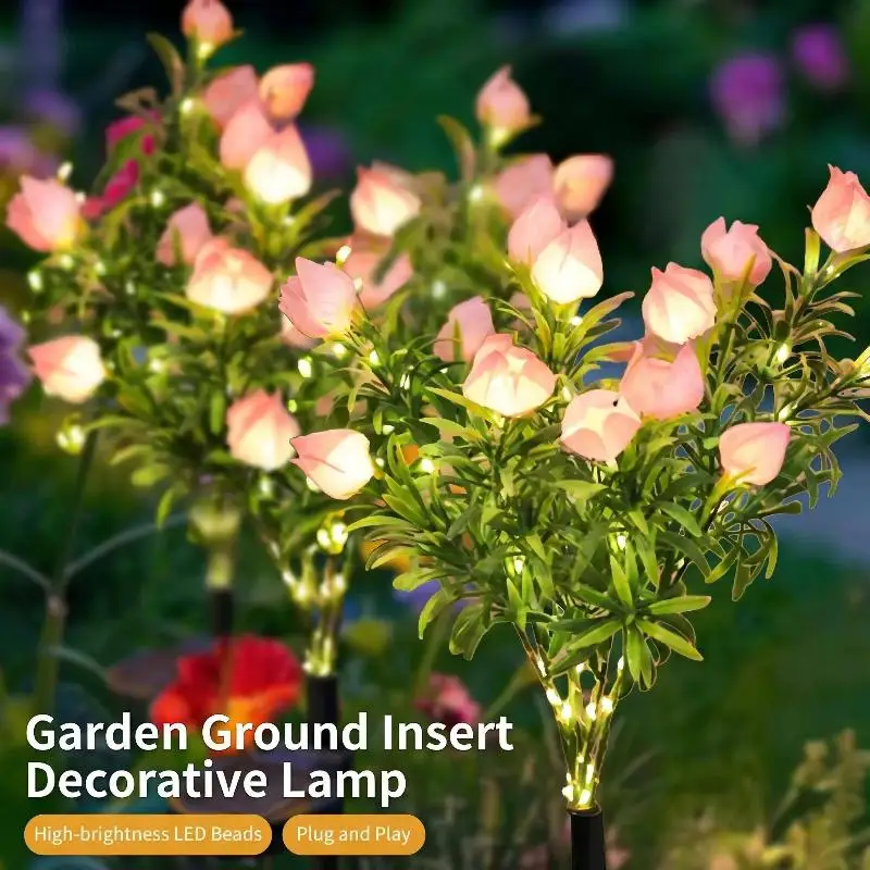 1Pcs Solar Powered Pink Flower Garden Stake Lights With High Brightness LED Beads Perfect For Patio Yard Lawn Outdoor Decoratio