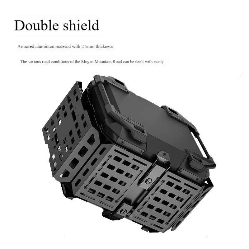 45L Motorcycle Aluminum Alloy Top Case Multifunctional Armor Silver Tail Box with Base Plate, Waterproof Luggage Storage Trunk f