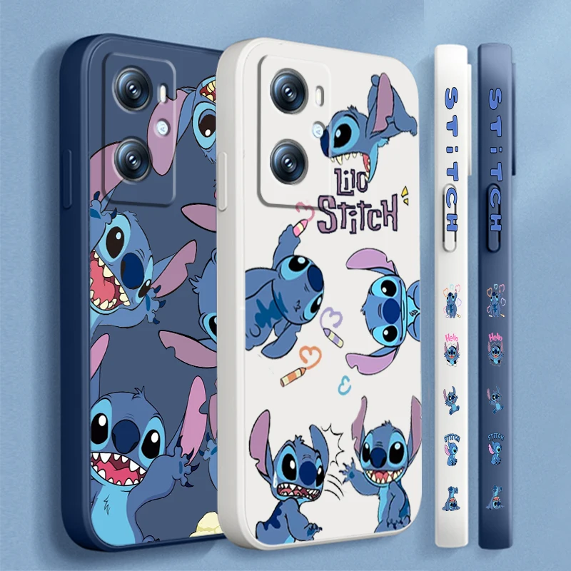 Stitch Angel Cute Art Disney For OPPO Find X6 X5 X3 A98 A96 A94 A93 A77 A76 A74 A72 A57 A53 A16 5G Liquid Left Rope Phone Case