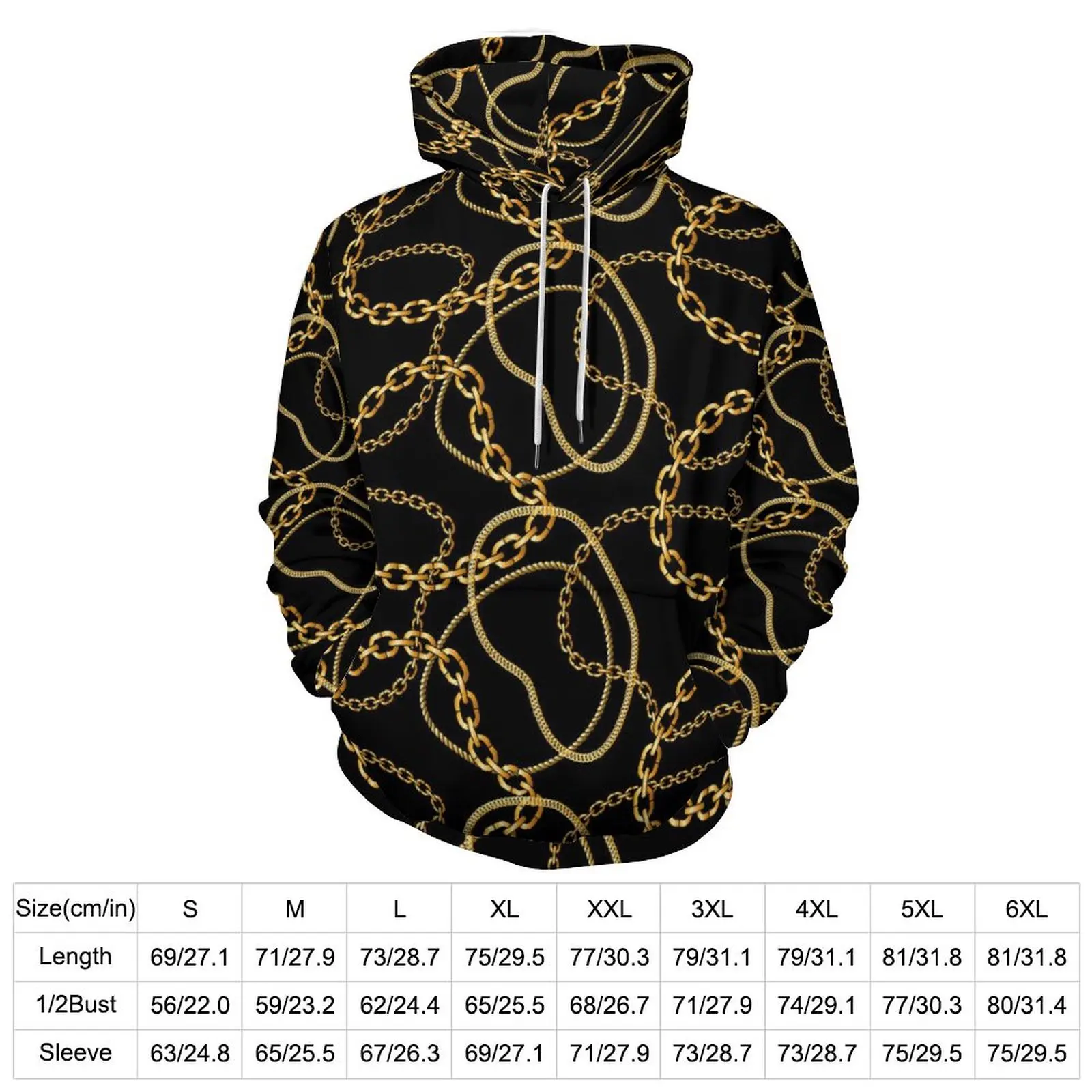 Retro Chain Print Hoodies Gold Link Harajuku Oversize Hoodie Couple Long Sleeve Pretty Graphic Casual Hooded Sweatshirts