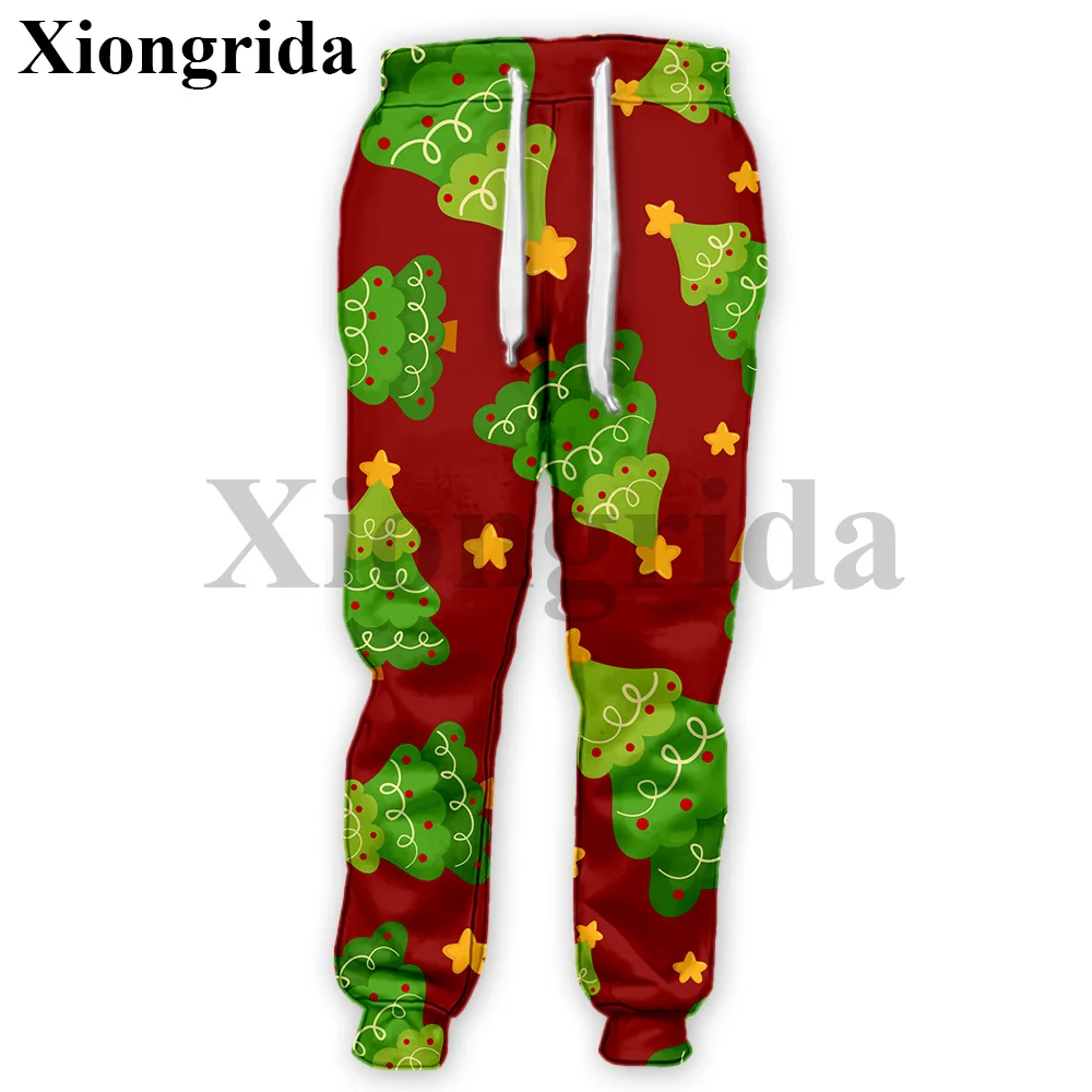 Christmas Pattern 3D Printed Sweatpants Mens Casual Holiday Fashion Xmas Trees Illustration Pattern Print Pants Trousers S-5XL