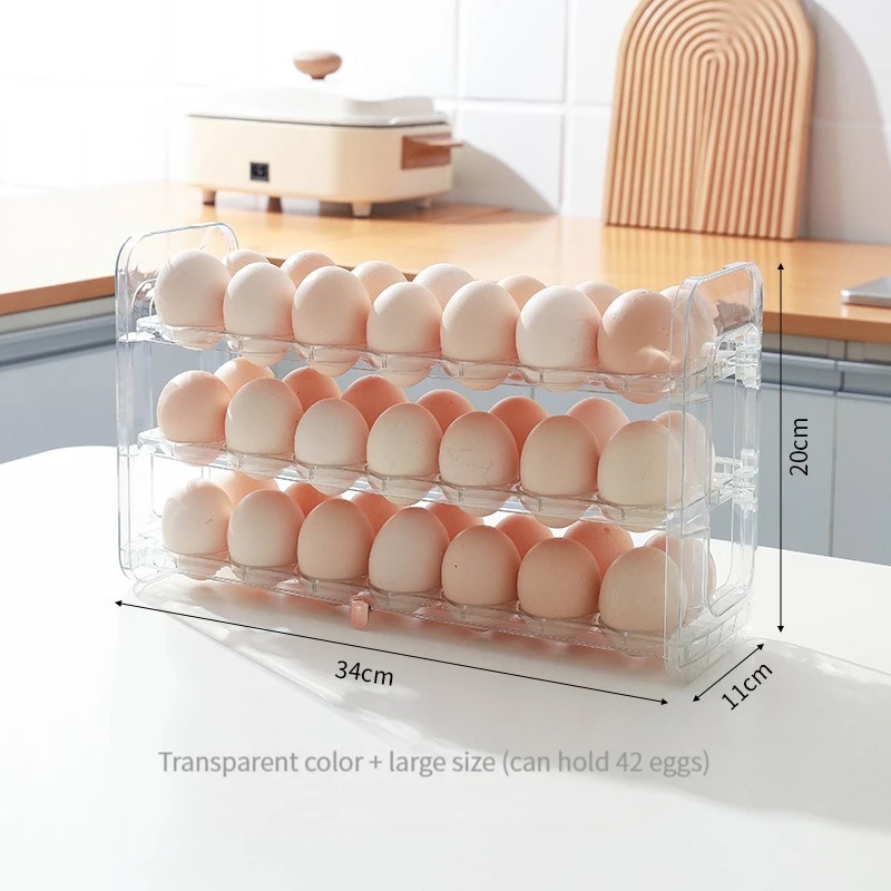 Layers Large Capacity Egg Holder for Refrigerator,Flip Design 30 Eggs Organizer，Foldable Storage Fridge Side Door Egg Organizer