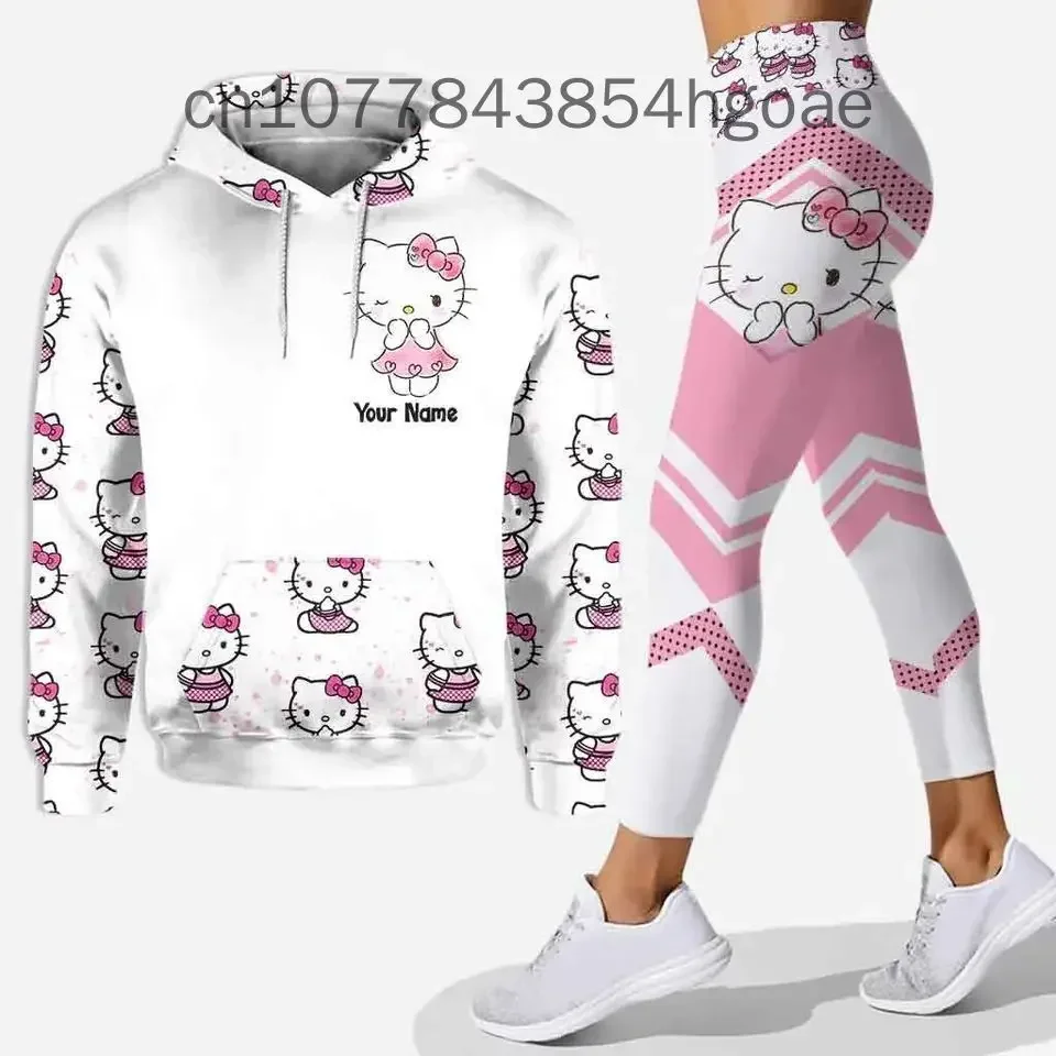 New Hello Kitty Legging Hoodie Set Disney Yoga Pants Sweatpants Women\'s Y2k Yoga Hoodie Leggings Fashion Tracksuit