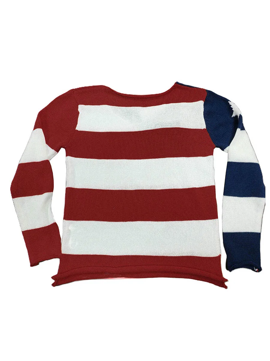 

Womens American Flag Sweatershirt Jumper Long Sleeve Letter Print Cute Top 4th of July Pullover Sweater