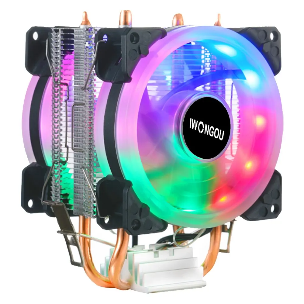 Chłodnica procesora IWONGOU X99 LGA2011 2 rury grzewcze chłodnicy 90mm RGB wentylator 3Pin chłodzenia procesora dla Intel LGA 2011/1366/1700/AMD/1156 — zdjęcie 2