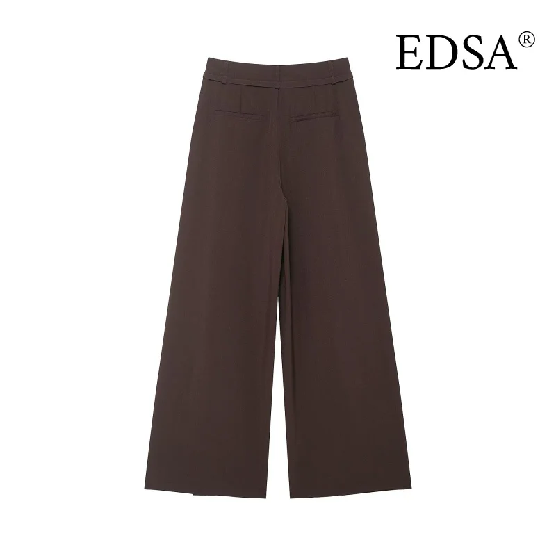 EDSA Damen-Hose mit weitem Bein, lockerer Bein und dünnem Gürtel, hohe Taille, einfarbig, lange All-Match-Hose