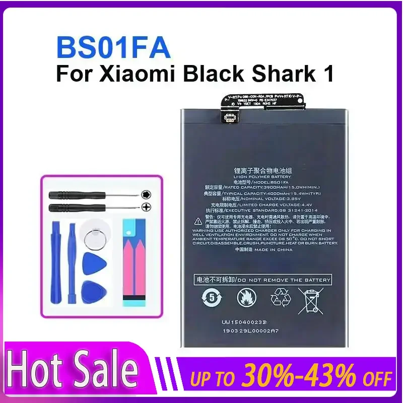 

BS01FA 4000mAh for Xiao Mi Battery for Xiaomi Black Shark 1/ Black Shark Dual SIM TD-LTE/ SKR-A0 AWM-A0 BB01FA Batteries + Tools