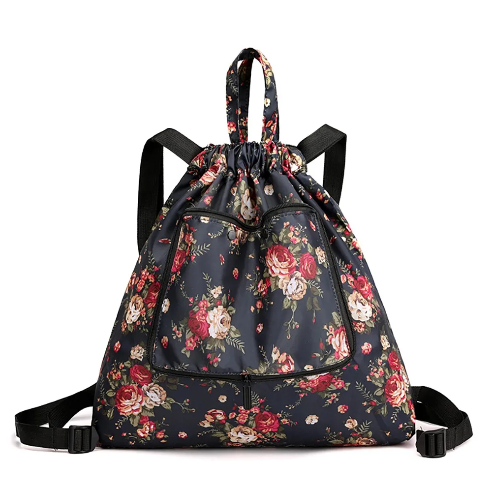 

Simple Lightweight Drawstring Bag Multifunctional Flower Shopping Bag Animal Nylon Folded Backpack Camping