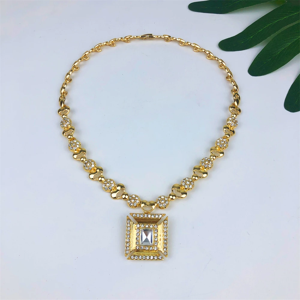 ESALE Rhinestone Bohemian Gold Plated 4Pcs Jewelry Set for Women Necklace Drop Earrings Bracelet Ring Bridal Wedding Party Gifts