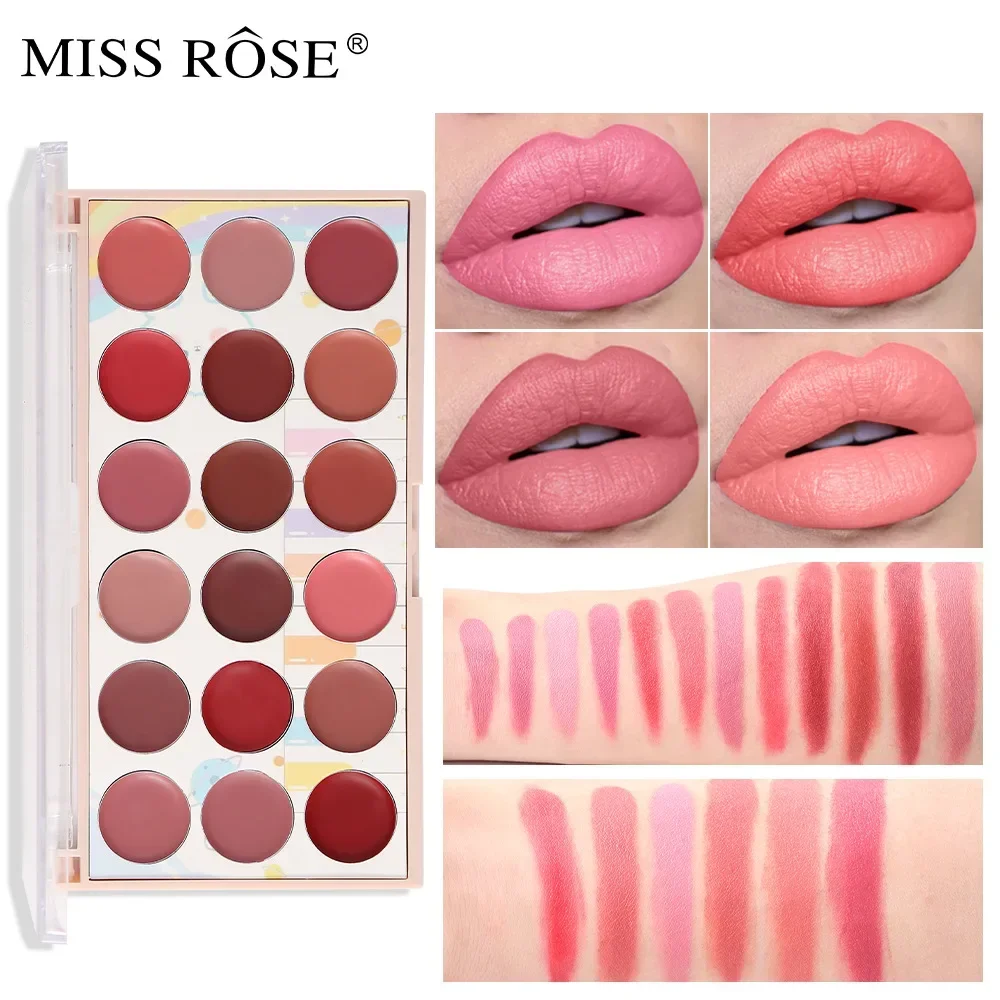 Miss Rose Beauty 18 Colors Natural Nude Moisturizing Non-stick Cup Lipstick Palette Long Lasting Waterproof Matte Lipstick Sets