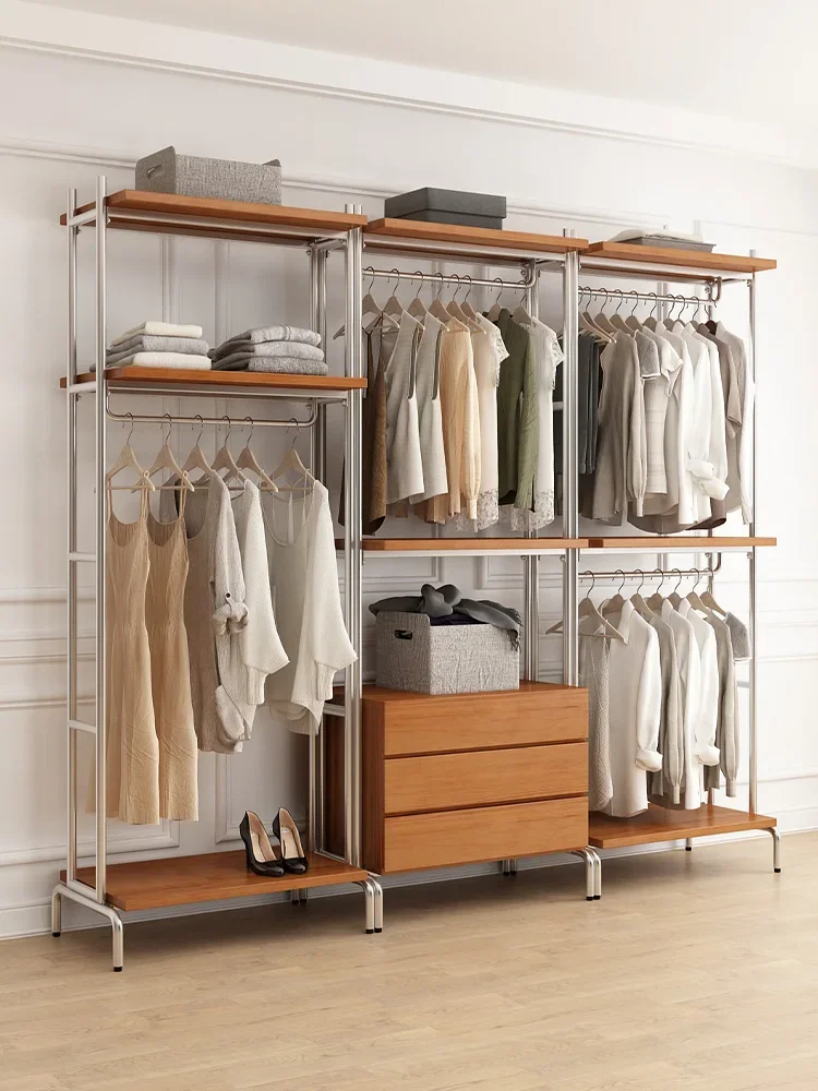 Open wardrobe Nordic wrought iron walk-in hanger floor-to-ceiling bedroom wardrobe loft metal cloakroom rack