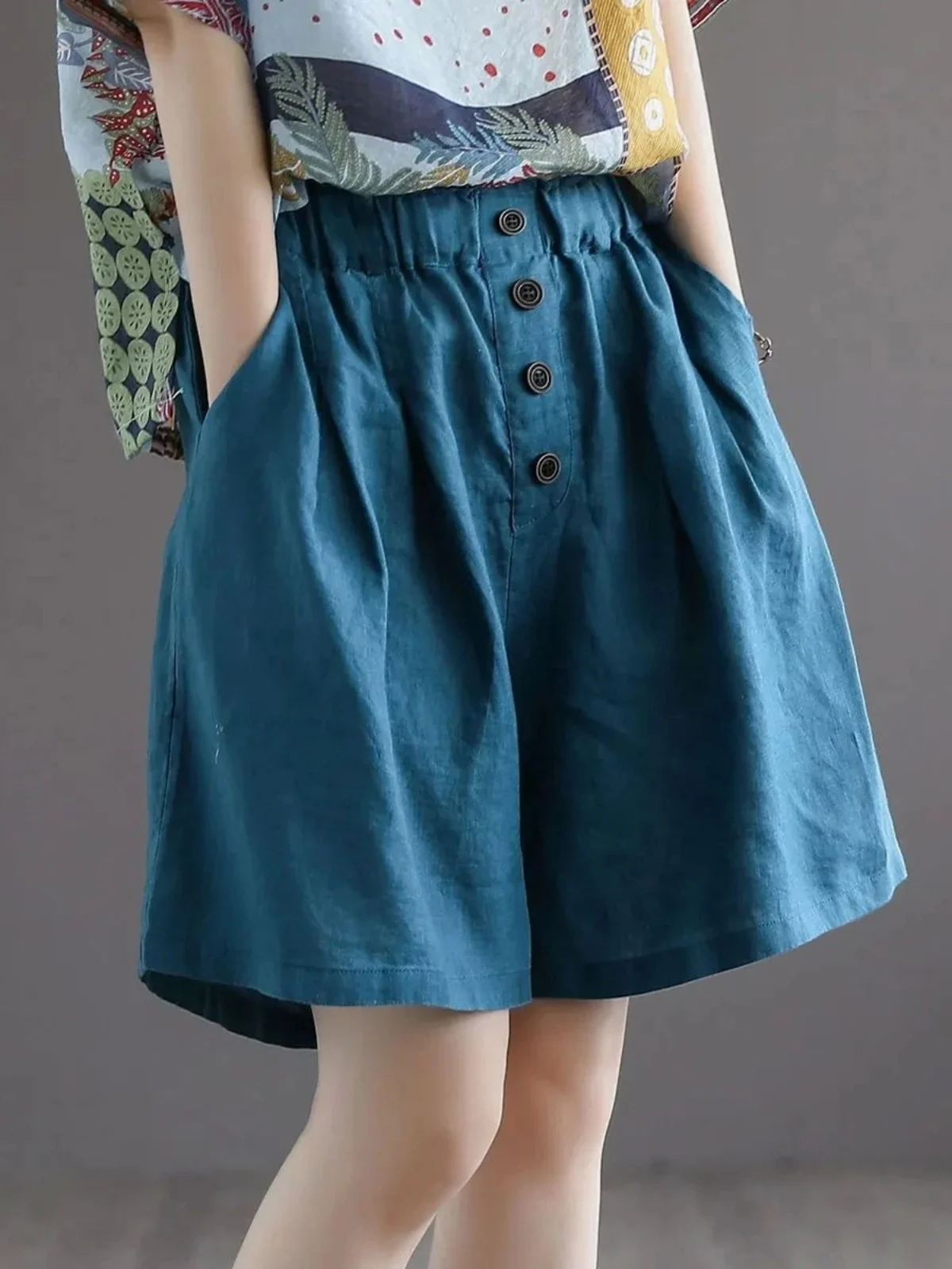 Hoge taille knoopbroek dames kleur casual broek rechte pijp vijfkwart lengte comfortabele pasvorm modieus