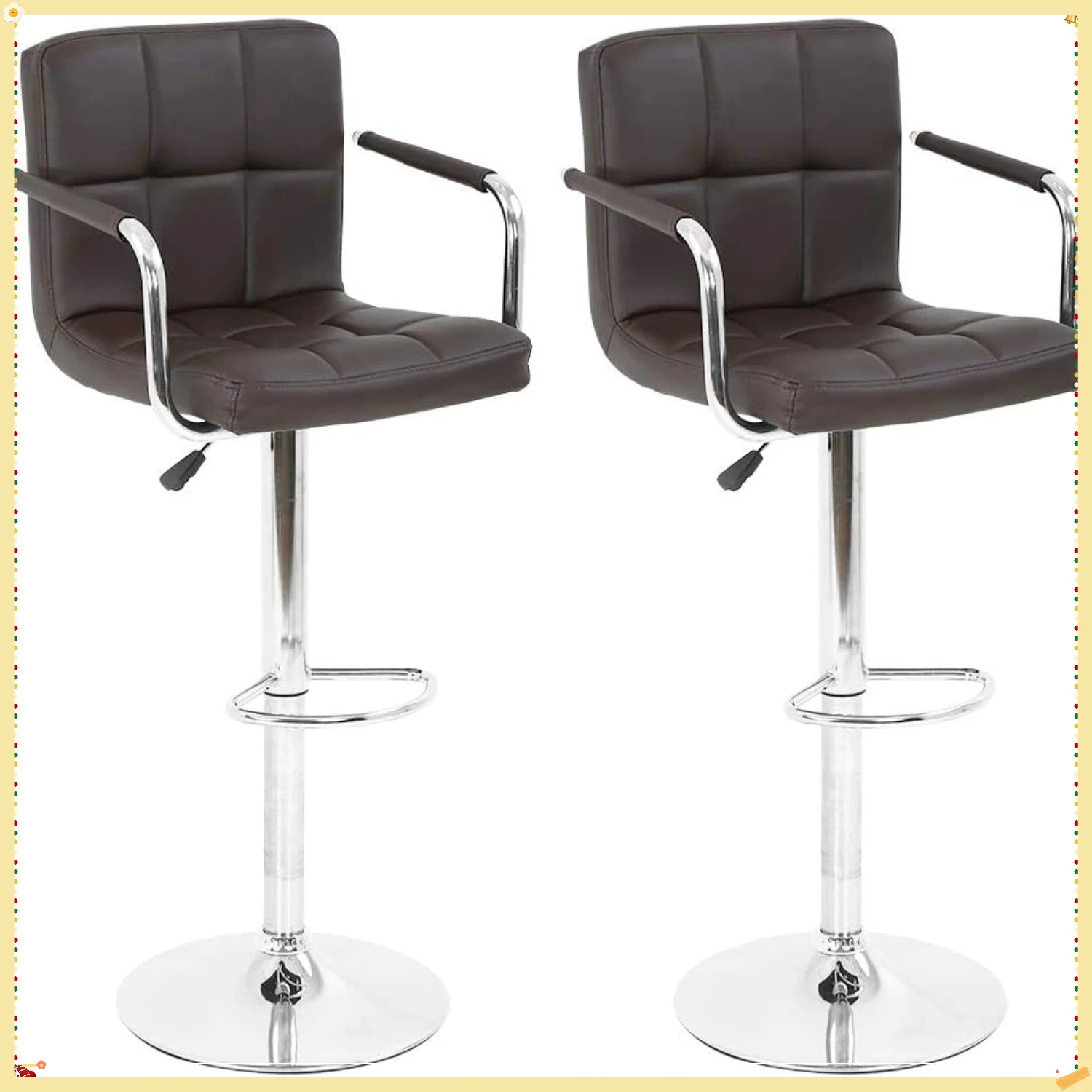 Juego de 2 taburetes de bar giratorios ajustables modernos, taburetes de mostrador de cuero PU con reposabrazos para bar de cocina y pub en casa