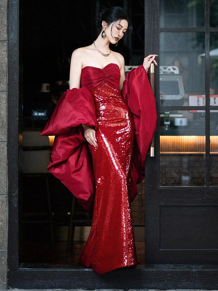 

Красное вечернее платье Ele Red Fi Tail с бретельками, сексуальное, с открытыми плечами, длинная юбка для помолвки, вечеринки, выпускного вечера