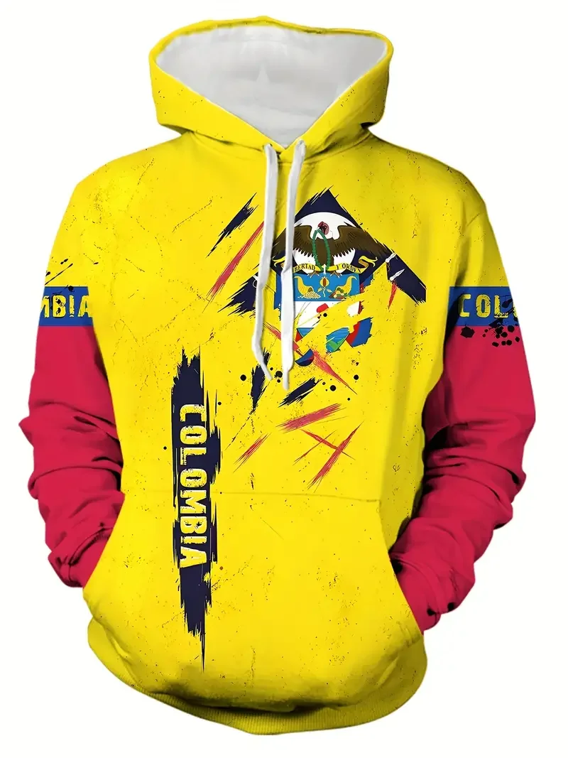 Men's Hoodie Colombia Flag Print Sweatshirts Harajuku Hooded Shirt Pullover Casual Clothes Streetwear Top Men's Clothing