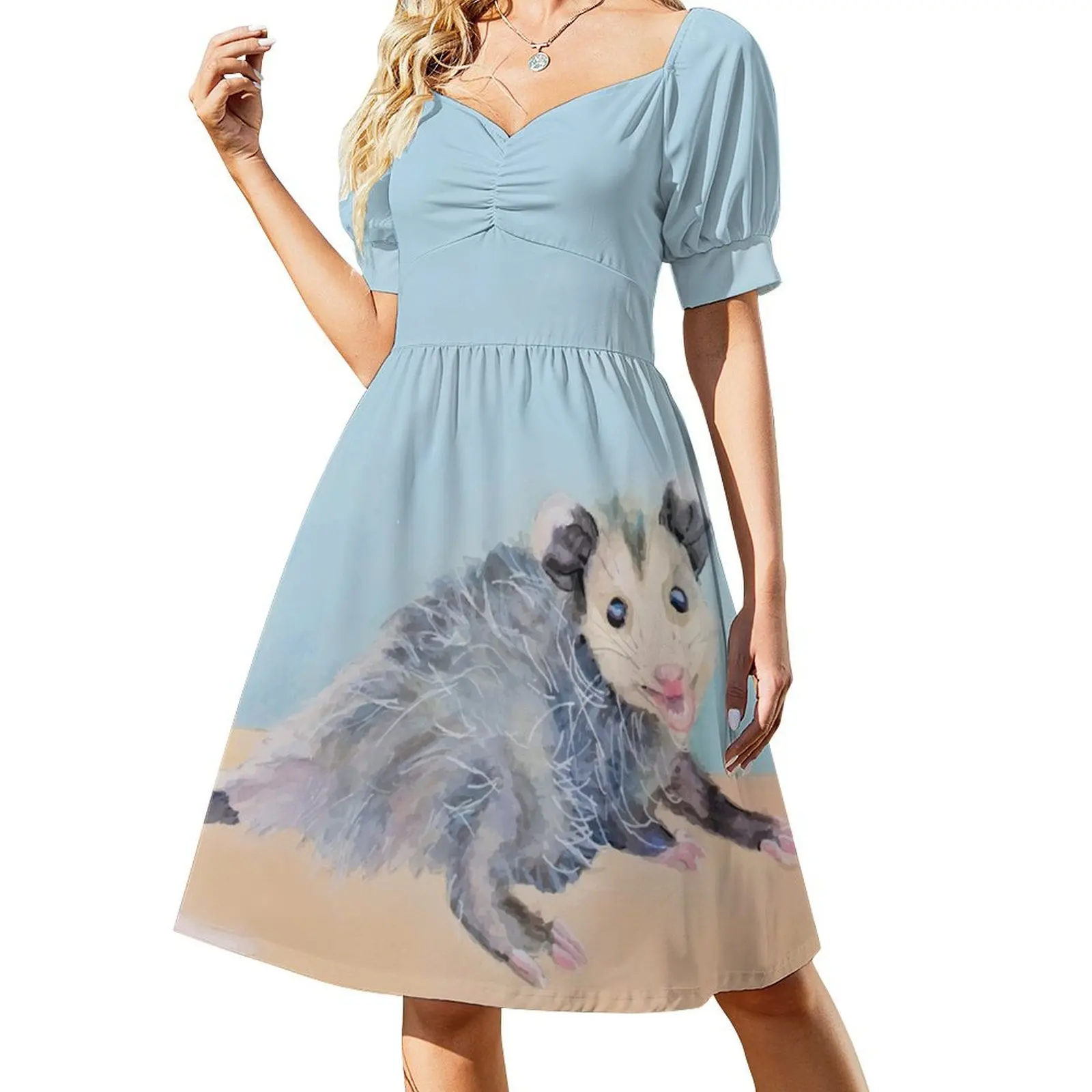 Awesome Happy Baby Opossum Watercolor Mixed Media Short Sleeved Dress dresses for prom Dress