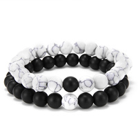2Pcs/Set Couple Distance Black White Natural Lava Stone Tiger Eye Beaded Yoga Bracelets for Men Women Elastic Rope Jewelry Gifts