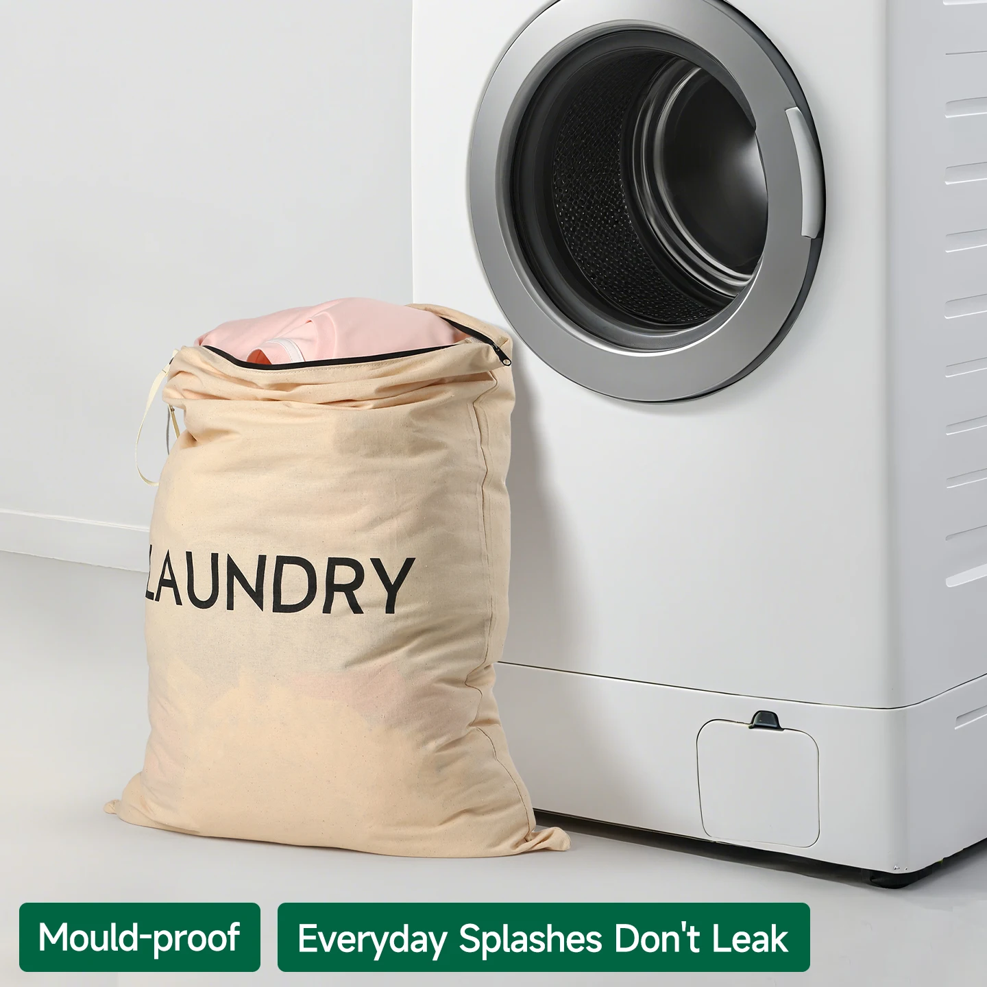 Foldable cotton cloth laundry bag - Large capacity travel clothing storage bag - Waterproof, antibacterial, and mold-resistant