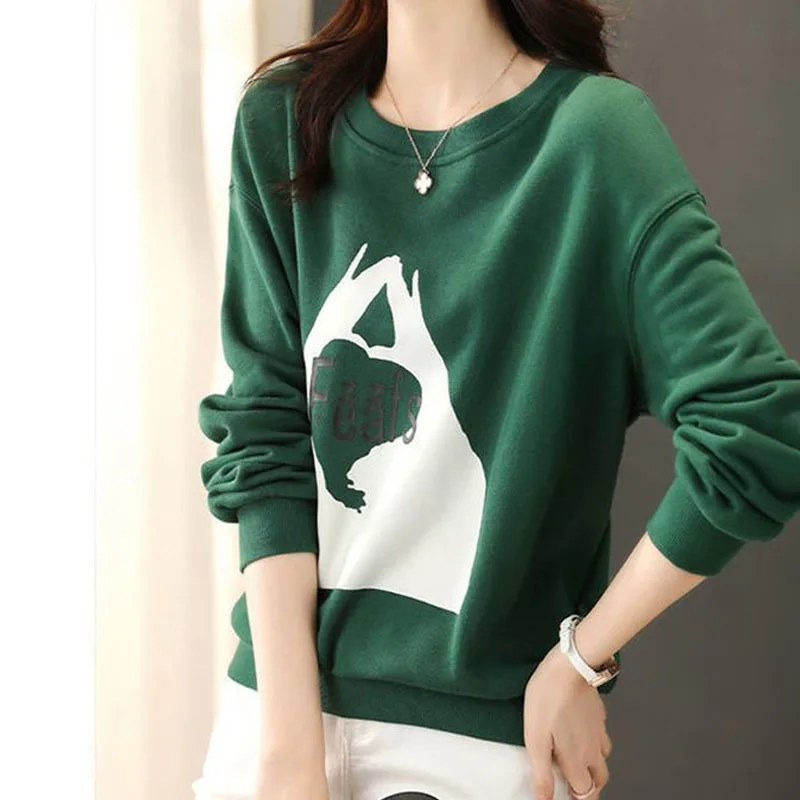 Autumn and Winter Fashion Design Sense Printing Loose and Slim Versatile Simple Casual Round Neck Women's Temperament Sweater